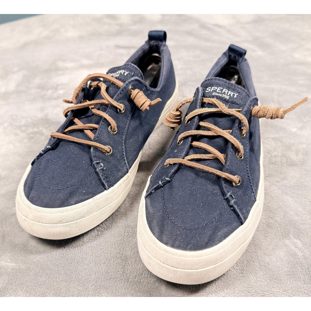 Sperry Crest Vibe Shoes Womens Size 9 Blue Canvas Nautical Sneakers STS81904
